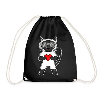 Chat siamois avec lunettes de soleil et cœur - Sac de sport léger - noir - Devant