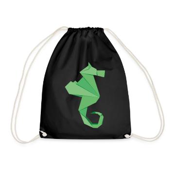 abstract seahorse badges in origami style - Drawstring Bag - black - Front