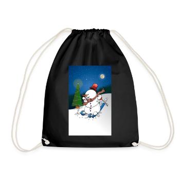 Illustration of a cheerful snowman on skis - Drawstring Bag - black - Front