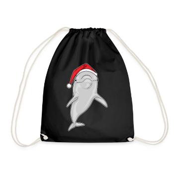 Dolphin Christmas Santa Hat - Drawstring Bag - black - Front