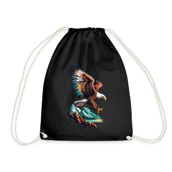 Eagle and mountain landscape in harmony - Drawstring Bag - black - Front