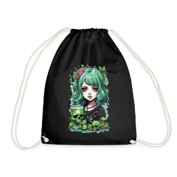 Gothic Poison Girl Anime Cocktail Mystic Design - Drawstring Bag - black - Front