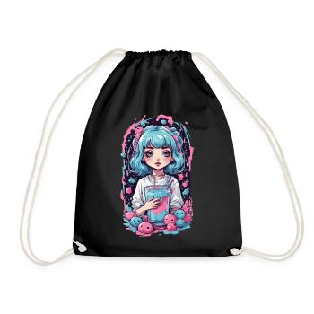 Anime Girl Kawaii Gothic Milkshake Pastel Design - Turnbeutel - Schwarz - Vorne