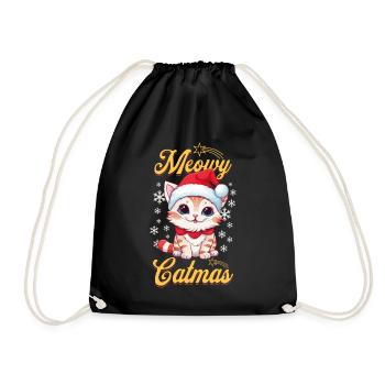 Cat Christmas Merry Meowy Catmas Ugly Cute - Drawstring Bag - black - Front