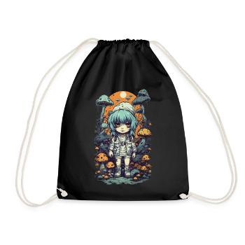 Anime Gothic Pilze Natur Magie Design - Turnbeutel - Schwarz - Vorne