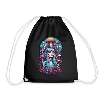Psychedelic Pastel Dream Mushrooms Festival Design - Drawstring Bag - black - Front