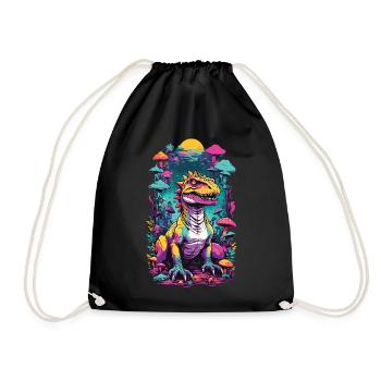 Psychedelic Mushroom Dino Aesthetic Festival Design - Drawstring Bag - black - Front