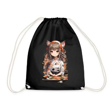 Kawaii Sushi Master Anime Girl Design - Sac de sport léger - noir - Devant