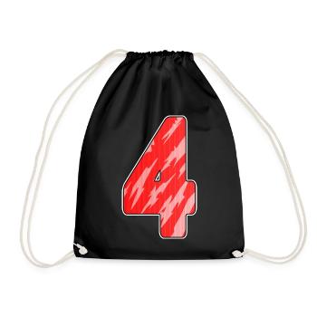 4 - Four Number Number Pattern Red - Drawstring Bag - black - Front