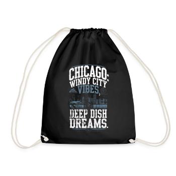 Chicago: Windy City Vibes, tiefe Tellerträume - Turnbeutel - Schwarz - Vorne