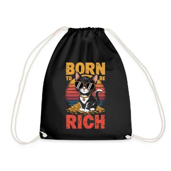 Geboren für Reichtum – Coole Katzenedition - Turnbeutel - Schwarz - Vorne