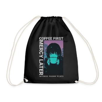 Coffee First Mercy Later Anime Girl Cyberpunk - Turnbeutel - Schwarz - Vorne