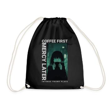 Coffee First Mercy Later Anime Vaporwave Style - Turnbeutel - Schwarz - Vorne