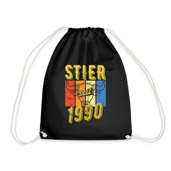 Stier 1990 Geburtstag Sternzeichen Geschenkidee - Turnbeutel - Schwarz - Vorne