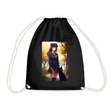 Anime Girl Manga Cat Gift - Drawstring Bag - black - Front