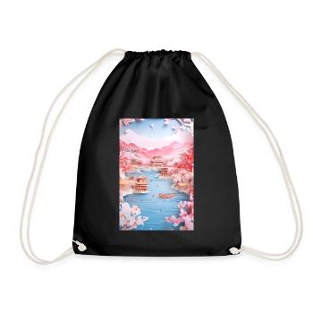 Japan Lake Landscape Nature Gift - Drawstring Bag - black - Front