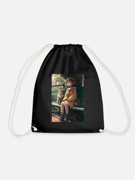 Manga Mädchen Katze Geschenk - Turnbeutel - Schwarz