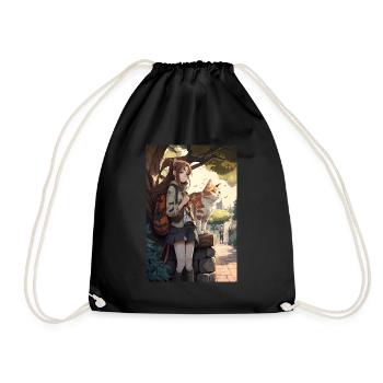 Anime Manga Cat Woman Gift Idea - Drawstring Bag - black - Front