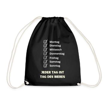 "JEDER Tag ist Tag des Bieres" Malle Party JGA - Turnbeutel - Schwarz - Vorne