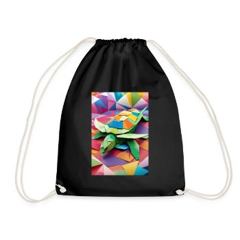 Rainbow Shell - Origami Turtle - Drawstring Bag - black - Front