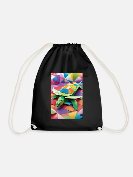 Regenbogen-Panzer - Origami-Schildkröte - Turnbeutel - Schwarz