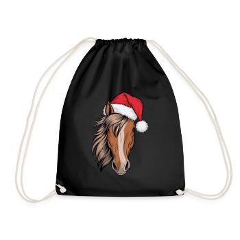 Nikolaus Pferd Weihnachten Weihnachtsmütze - Turnbeutel - Schwarz - Vorne