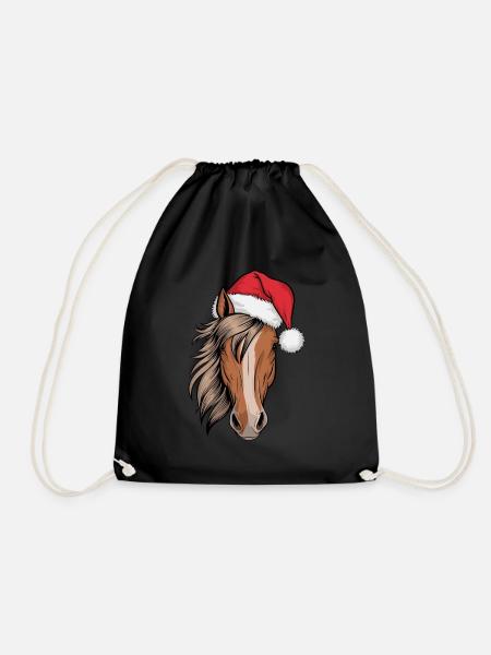 Nikolaus Pferd Weihnachten Weihnachtsmütze - Turnbeutel - Schwarz