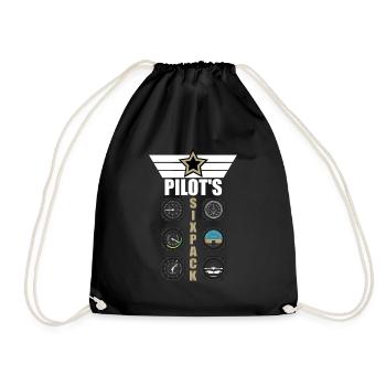 Piloten Geschenk Flugzeug Pilot Sixpack Spruch - Turnbeutel - Schwarz - Vorne