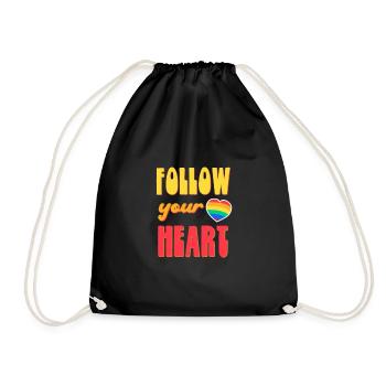 LGBTQ Rainbow Heart Saying follow your heart - Drawstring Bag - black - Front