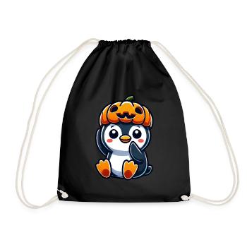 Cute Halloween Penguin Pumpkin Cartoon October - Drawstring Bag - black - Front