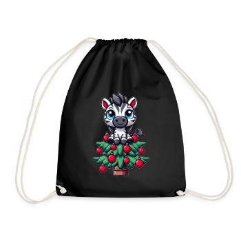 Lustiges Zebra Weihnachtsbaum Skurril Tannenbaum - Turnbeutel - Schwarz - Vorne