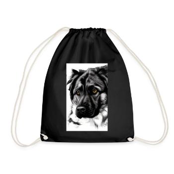 Black and White Dog Sketch - Drawstring Bag - black - Front
