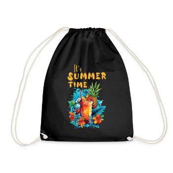 Sommer Cocktail Ananas Ara Papagei Blumen Urlaub - Turnbeutel - Schwarz - Vorne