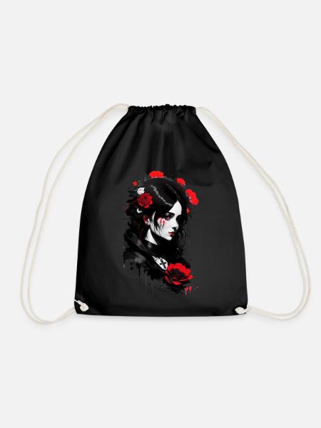 Frau im Gothic-Style mit weißen und roten Rosen - Turnbeutel - Schwarz