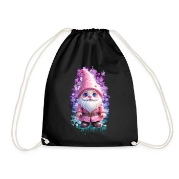 Pink Winter Gnome with SplashArt Background - Drawstring Bag - black - Front