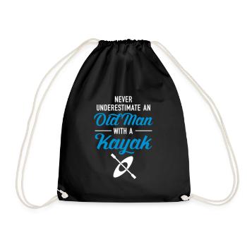 Never Underestimate An Old Man With A Kayak - Drawstring Bag - black - Front