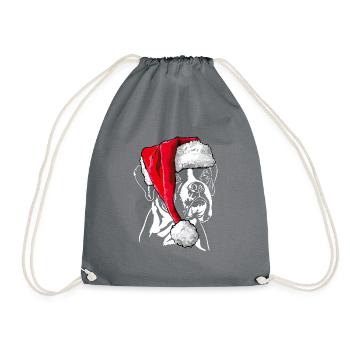 Santa BOXER Weihnachten Hund Hunde Wilsigns - Turnbeutel - Grau - Vorne