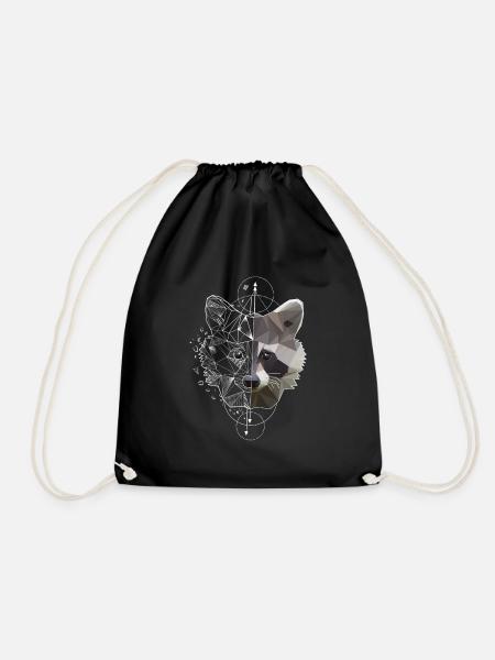 Low Poly Art Waschbär Racoon Cooles Polygon Tattoo - Turnbeutel - Schwarz