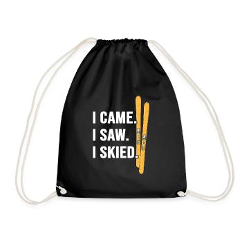 skiers skiers powder snow ski slope - Drawstring Bag - black - Front