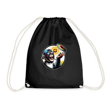 Chimpanzee with sunglasses, baseball cap and frisbee - Drawstring Bag - black - Front