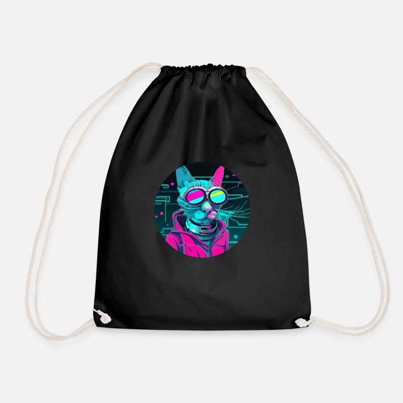 Stylish Cat - Drawstring Bag - black
