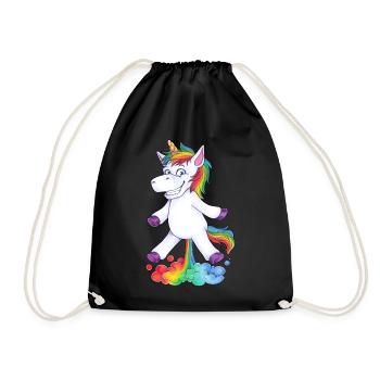 Einhorn Pups Furz Regenbogen Unicorn Rainbow Wolke - Turnbeutel - Schwarz - Vorne