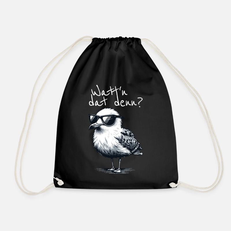 Watt'n dat denn Coole Möwe Nordsee Spruch - Turnbeutel - Schwarz