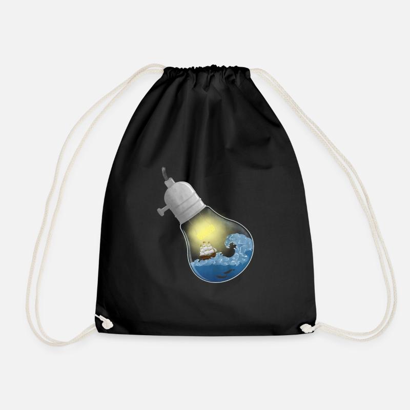 Lightbulb ship on the sea - Drawstring Bag - black