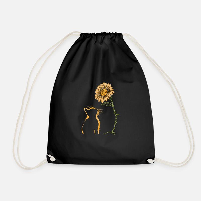 Süße Katze mit Sonnenblume - Turnbeutel - Schwarz