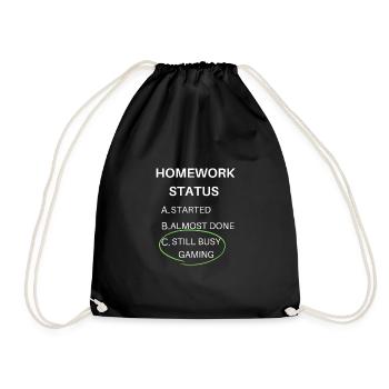 gaming funny homework status with white text - Drawstring Bag - black - Front