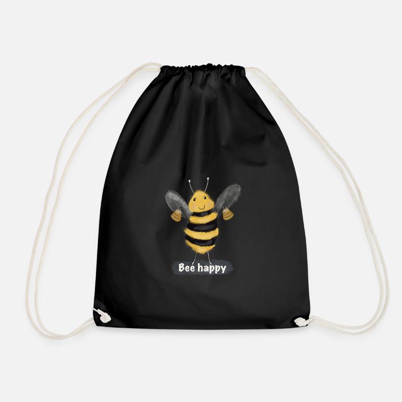 Bee Happy - Drawstring Bag - black