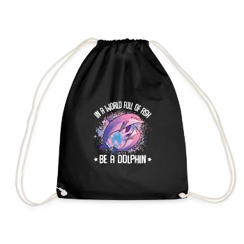 In A World Full Of Fish Be A Dolphin - Drawstring Bag - black - Front