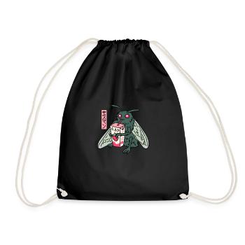 Mothman Kawaii Strawberry Milk Shake Carton - Drawstring Bag - black - Front