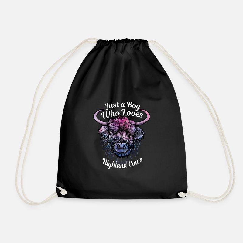 Just A Boy Who Loves Highland Cows - Drawstring Bag - black